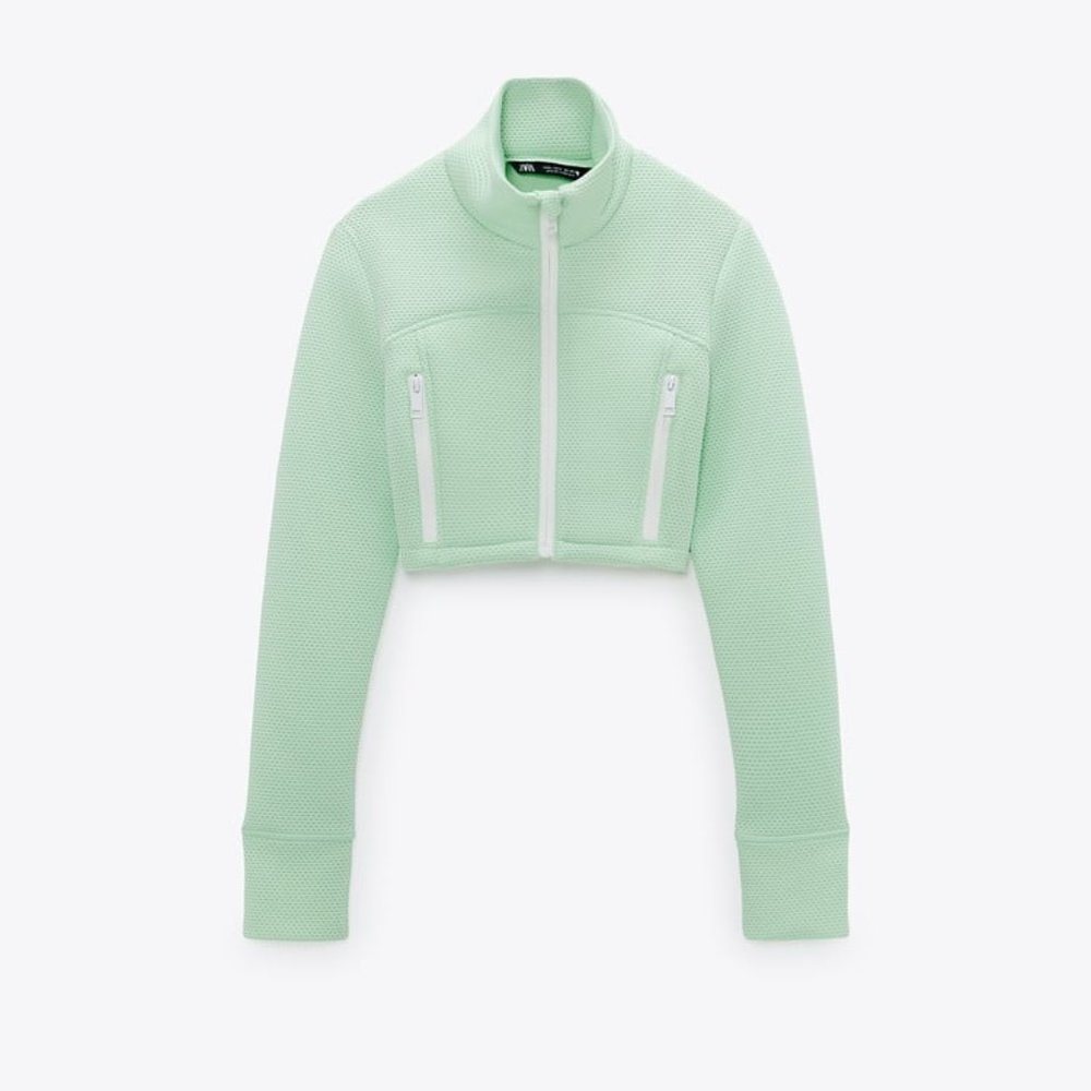 ZARA Crop Zip Front Jacket Large APPLE GREEN - REF. 2712/700 NWT